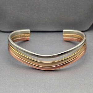 Sergio Lub California Mixed Metal Triple Wave Cuff Bracelet 6.25" Made in USA